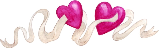 Watercolor illustration on the theme of connection of two hearts valentines day boho style label