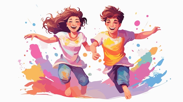 Vector a watercolor illustration of two children playing and smiling