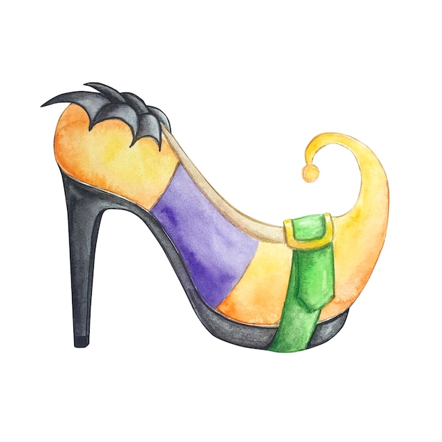 Watercolor illustration witch's shoe