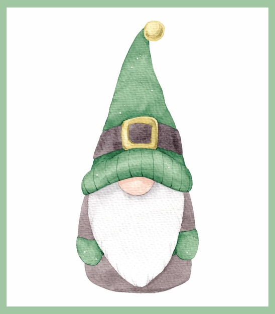 Watercolor illustration with a Christmas gnome elf