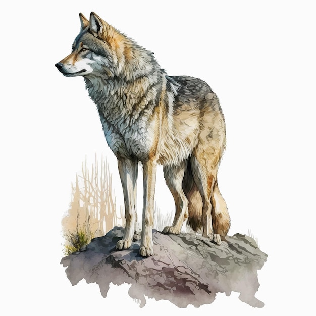 Watercolor illustration of a wolf isolated on the white.