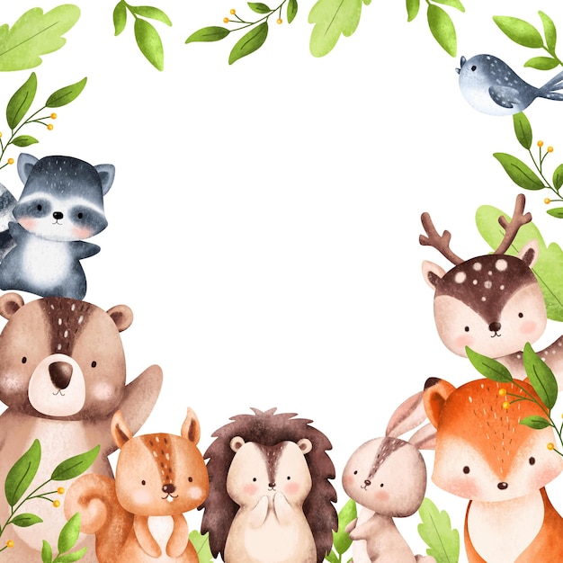 Watercolor Illustration Woodland Animal Frame