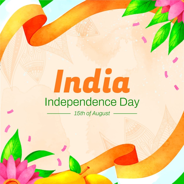 Watercolor india independence day illustration with flowers