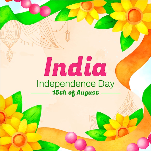 Watercolor india independence day illustration with flowers