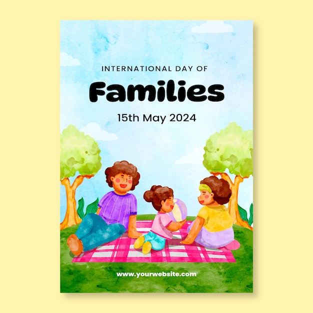 Watercolor international day of families vertical poster template