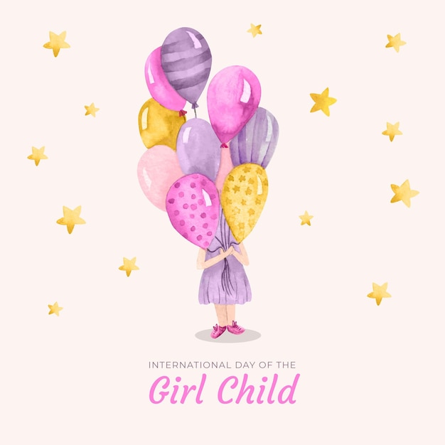 Watercolor international day of the girl child illustration with balloons