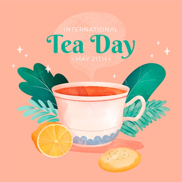 Watercolor international tea day illustration