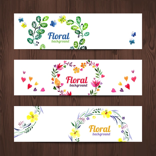 Watercolor invitation card with floral bouquet. Set of vector banners