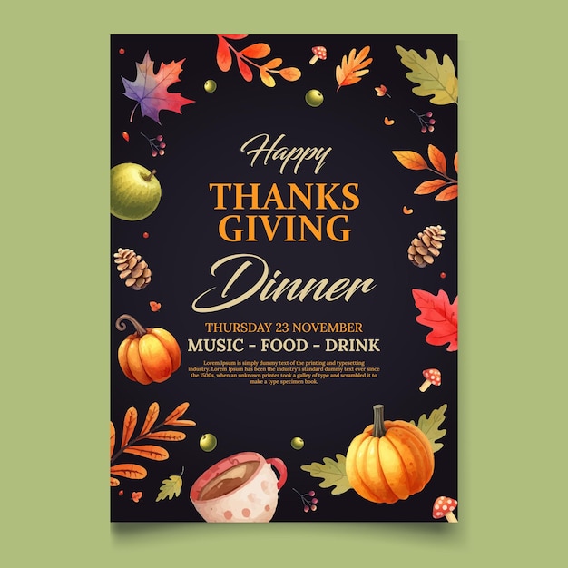 Vector watercolor invitation template for thanksgiving celebration