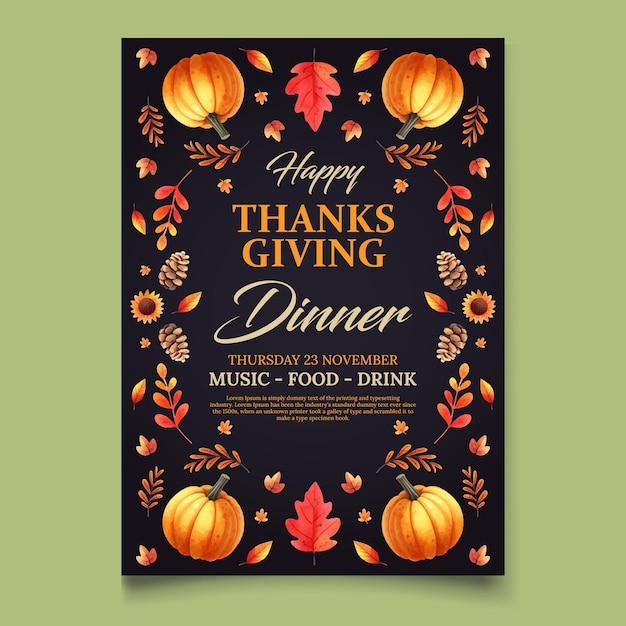 Vector watercolor invitation template for thanksgiving celebration