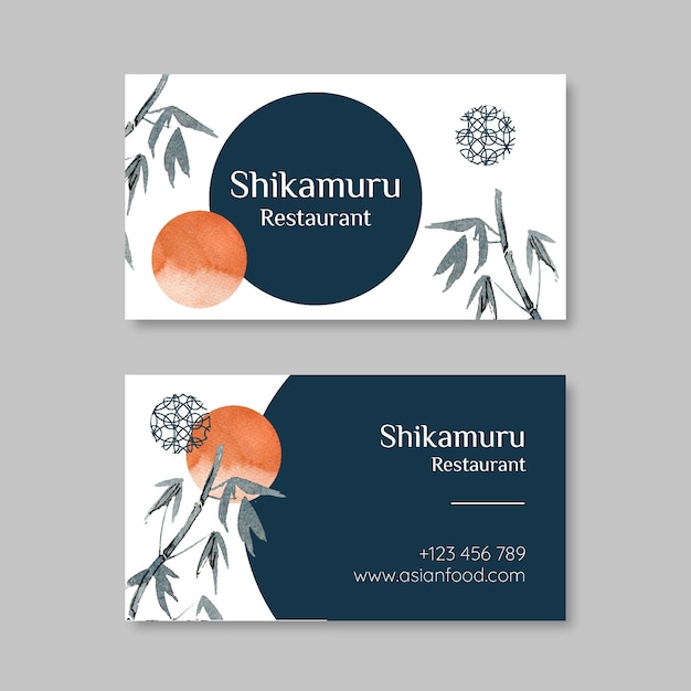 Watercolor japanese business card restaurant