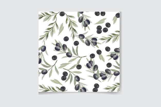 Watercolor kitchen seamless pattern of green and black olives. Hand painted illustration with olive