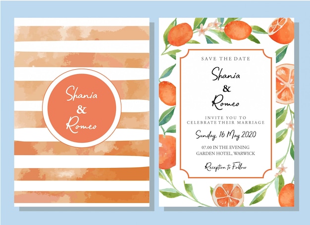  Watercolor Kumquats Citrus Orange Invitation Card Template Set