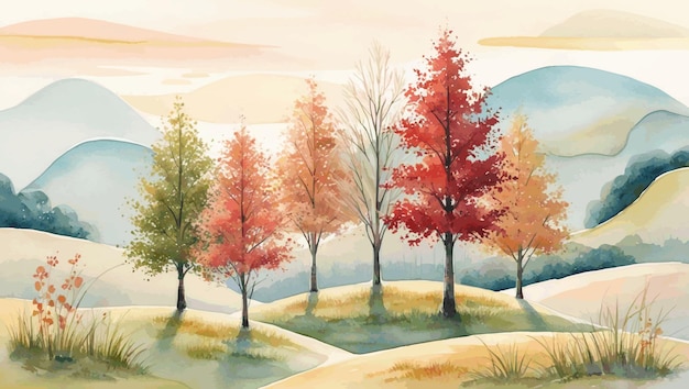 watercolor landscape autumn view