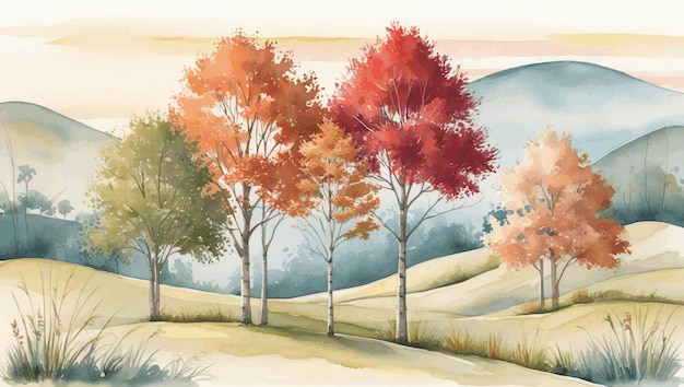 watercolor landscape autumn view