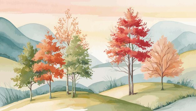 watercolor landscape autumn view