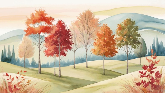 watercolor landscape autumn view