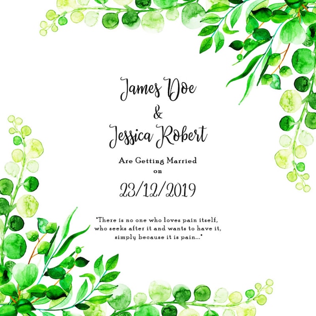 Watercolor Leaf Wedding Invitation Card 