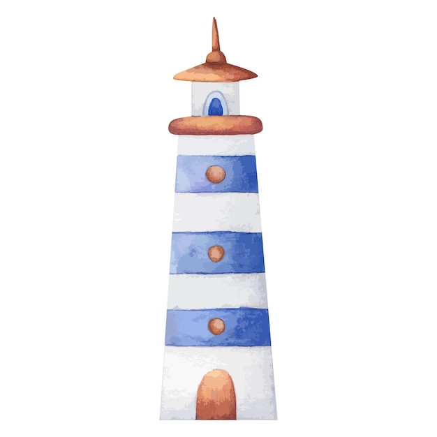 Watercolor lighthouse banner in cartoon style. Postcard for print.