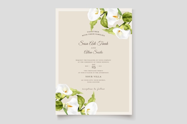 watercolor lily floral wedding invitation card template