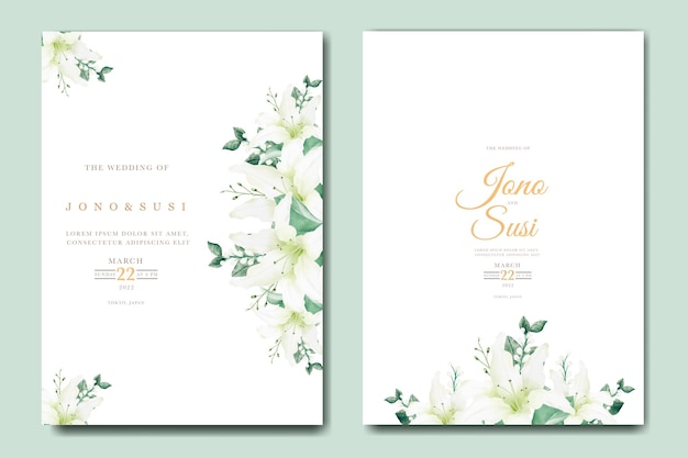 Watercolor lily floral wedding invitation card template