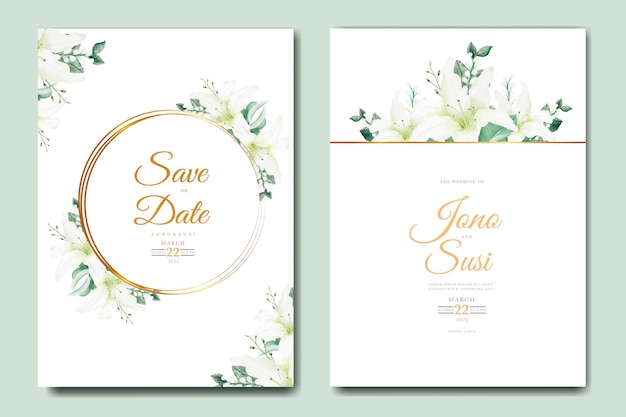 Watercolor lily floral wedding invitation card template