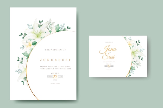 Watercolor lily floral wedding invitation card template