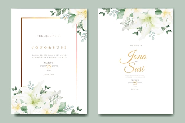 Watercolor lily floral wedding invitation card