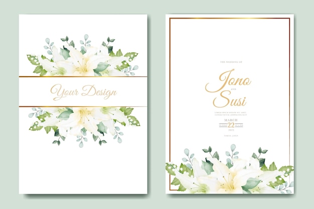 Watercolor lily floral wedding invitation card