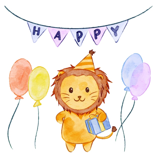 Watercolor lion - Birthday Party