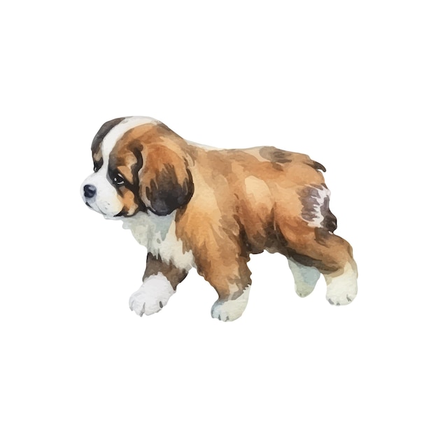 Vector watercolor little puppy look sad vector illustration white background