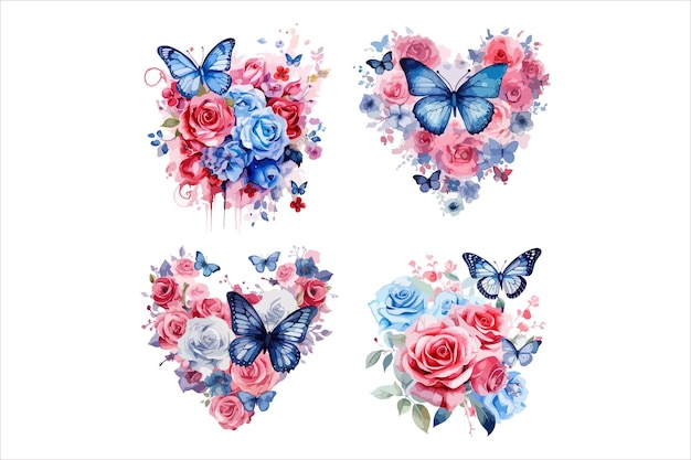 Vector watercolor love shape flower vector illustration on white background