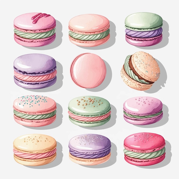 Vector watercolor macarons clipart illustration with isolated background