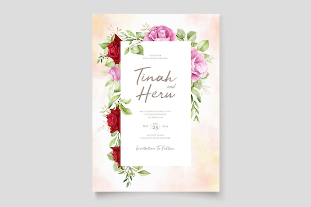 watercolor maroon and pink roses wedding card set