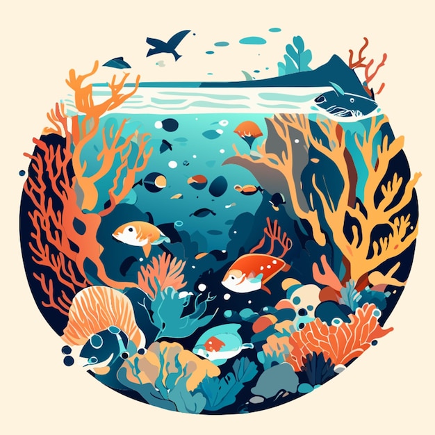 a watercolor masterpiece inspired by underwater life vector illustration flat 2