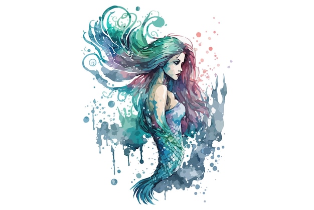 watercolor Mermaid vector illustration