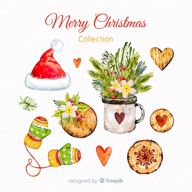 Watercolor merry christmas element collection