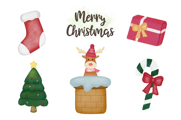 Watercolor merry christmas elements pack