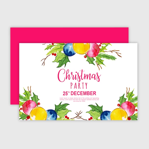 Watercolor Merry Christmas Party Invitation Card