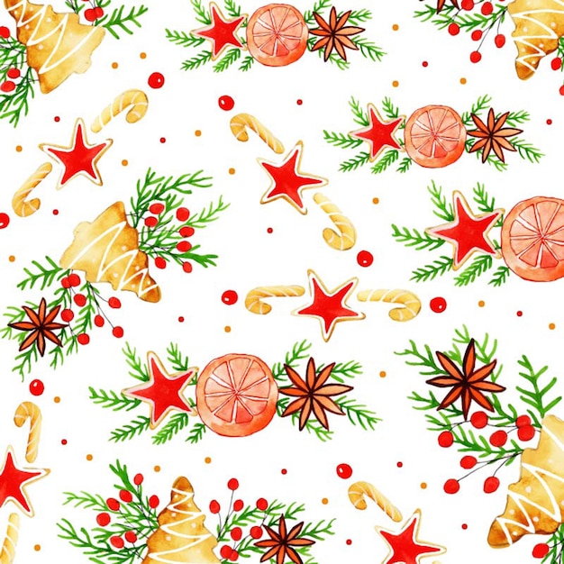 Watercolor Merry Christmas Pattern Background 