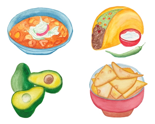 Watercolor Mexican Food Clipart Set, Watercolor Latin American Food Clipart