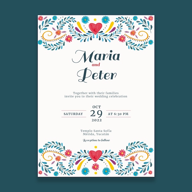 Vector watercolor mexican wedding invitation