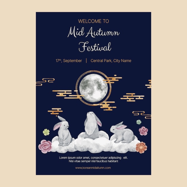 Vector watercolor mid autumn festival poster template