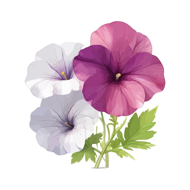 Watercolor milliflora petunias clipart editable white background