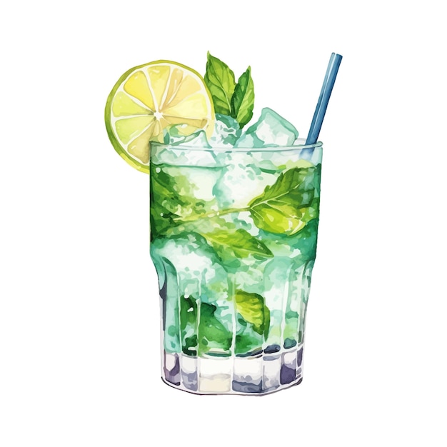 Watercolor Mojito cocktail illustration