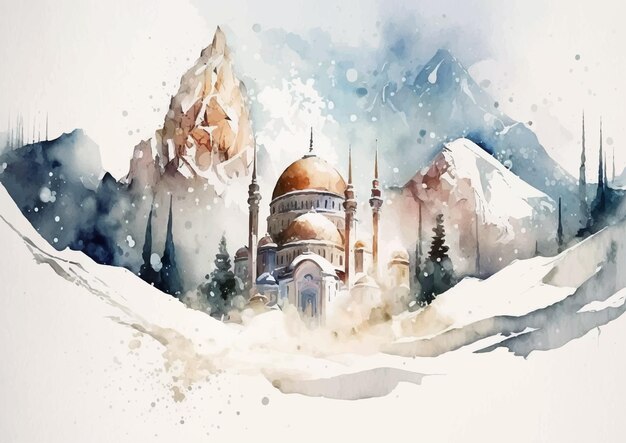 Vector watercolor mosques an inspiring view of islamic architecture