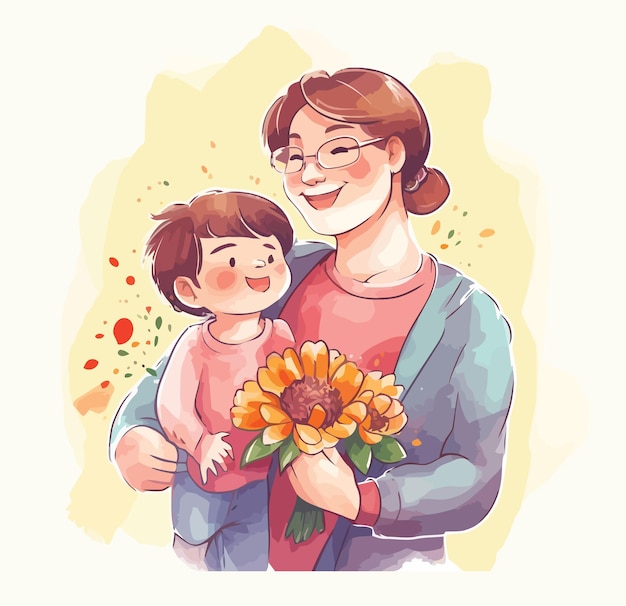 Watercolor Mother Day Korean Kawaii Styles Illustration3