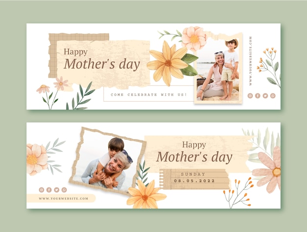 Watercolor mother's day horizontal banners pack