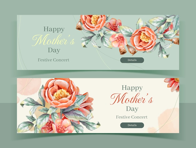 Watercolor mother's day horizontal banners pack