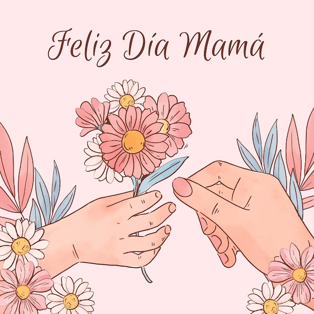 Watercolor mothers day illustration in spanish